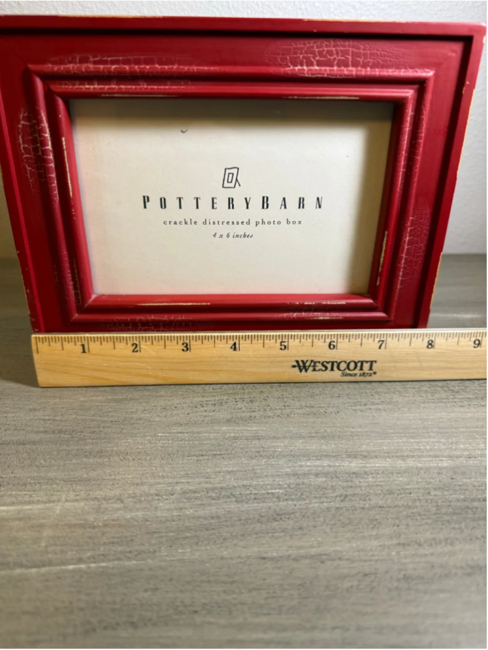Pottery Barn Crackle Distressed Photo Box Red 4x6 Rustic Vintage Picture Frame